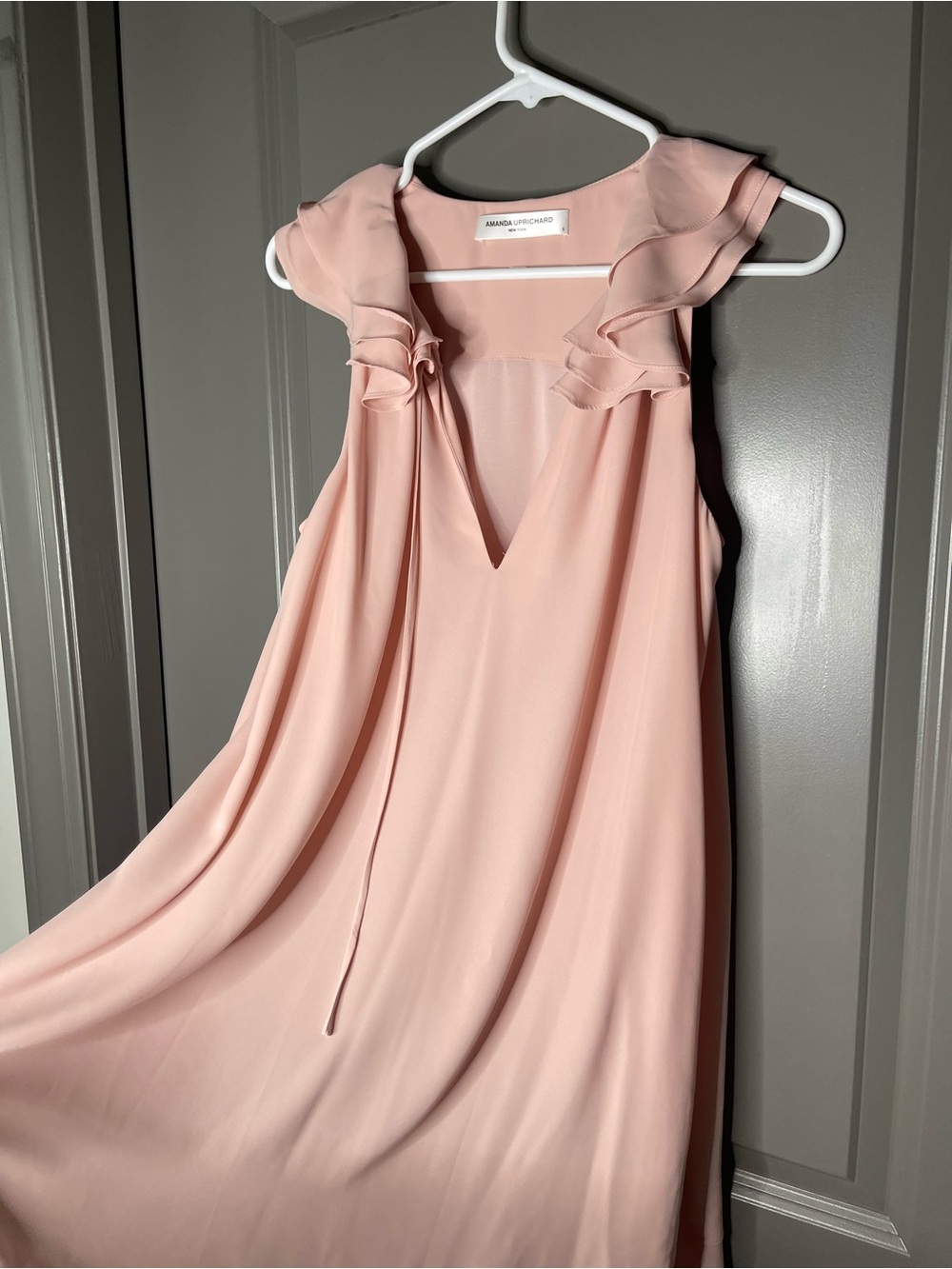 Amanda Uprichard Blush Pink Midi Dress with Ruffled Collar